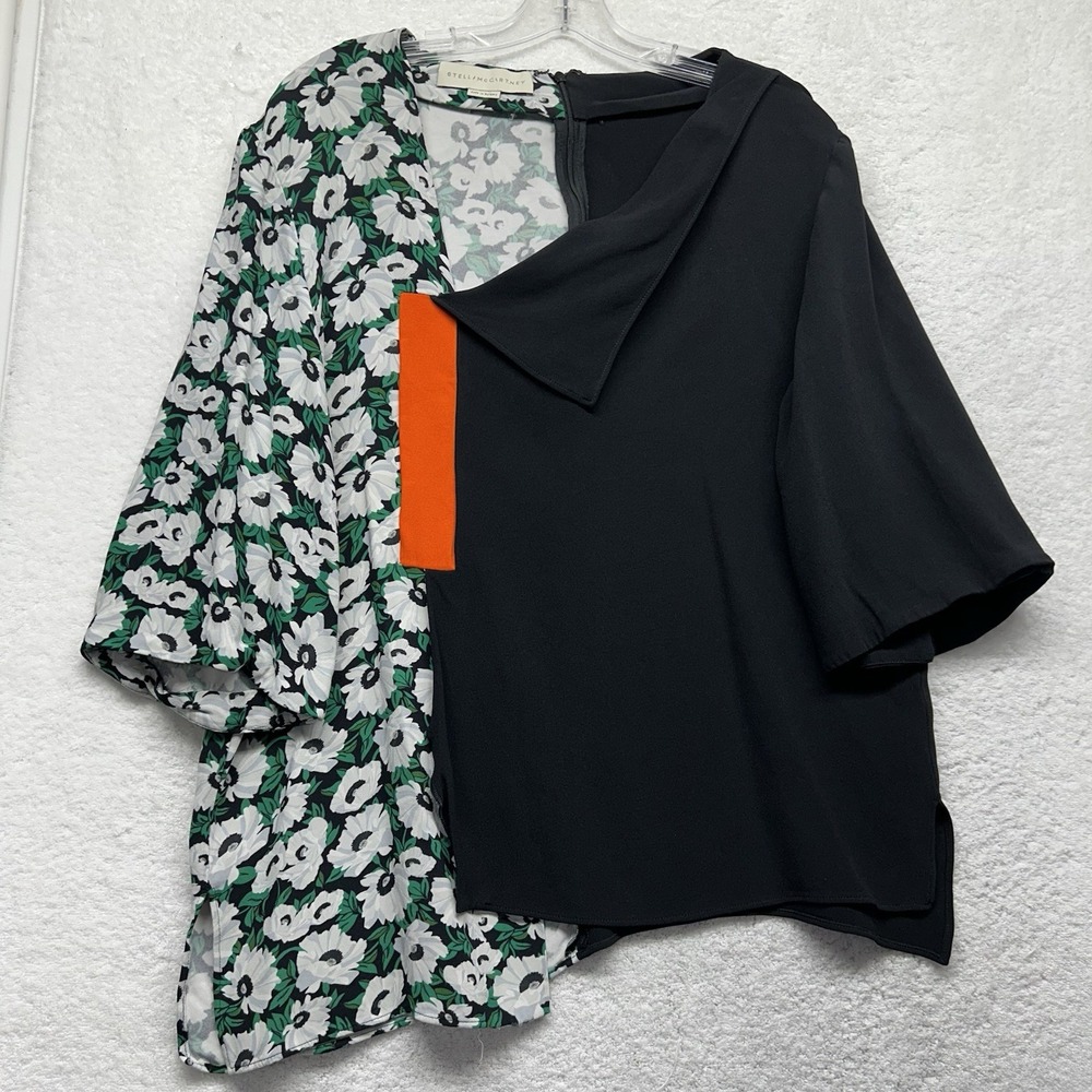 Stella McCartney Womens Size 46 Black Floral Asymmetric Poppy Print Jessie Top